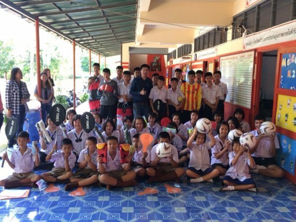 Giving sports equipment to Huai Kheenok Wittaya School, Thoen district, Lampang province, in cooperation with Kritniyomsap Kaset shop